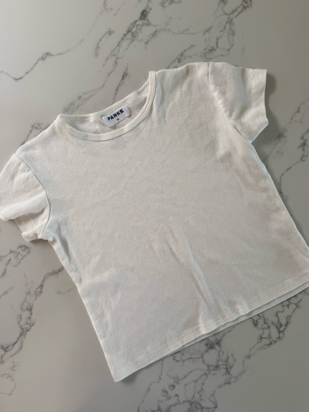 Parke Heart Pointelle Baby Tee - White - Size Medium